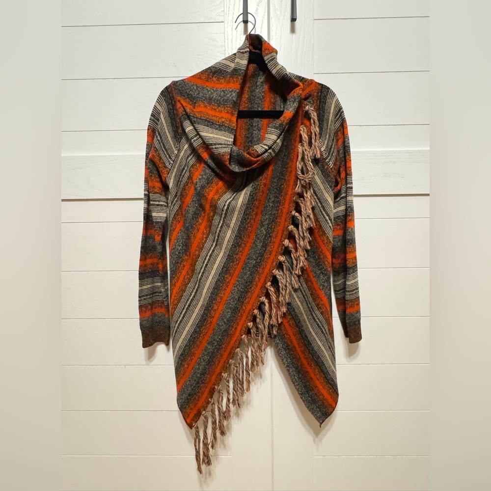 Orange and Brown Asymmetrical Striped Poncho